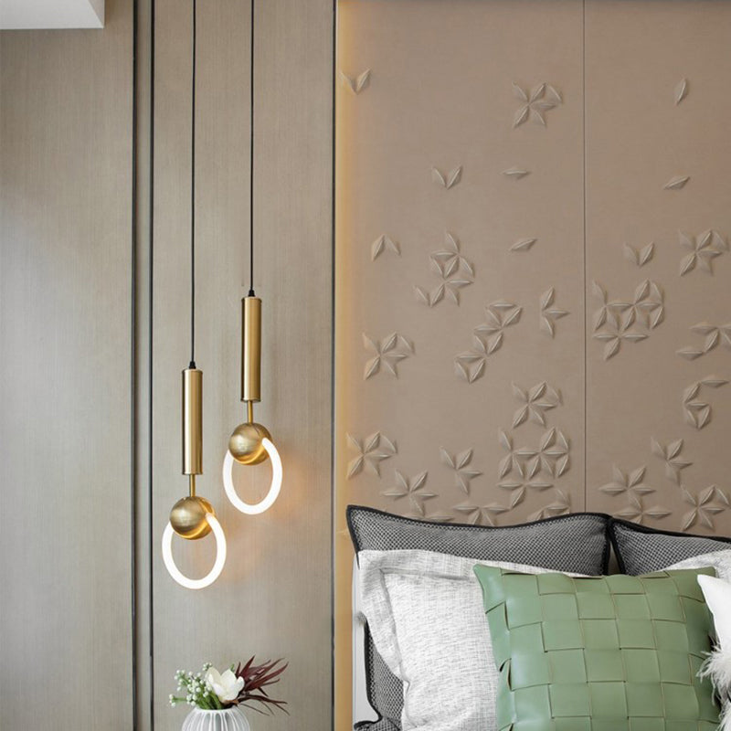 LED Halo Pendant Lamp Simplicity Metal Bedside LED Ceiling Suspension Light in Gold