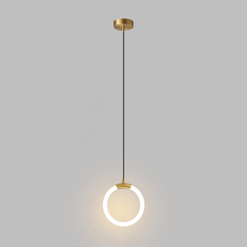 LED Halo Pendant Lamp Simplicity Metal Bedside LED Ceiling Suspension Light in Gold