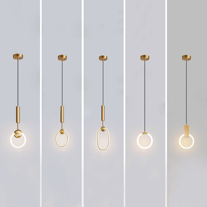 LED Halo Pendant Lamp Simplicity Metal Bedside LED Ceiling Suspension Light in Gold