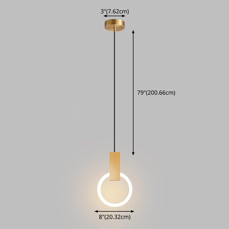 LED Halo Pendant Lamp Simplicity Metal Bedside LED Ceiling Suspension Light in Gold