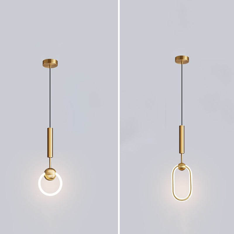 LED Halo Pendant Lamp Simplicity Metal Bedside LED Ceiling Suspension Light in Gold