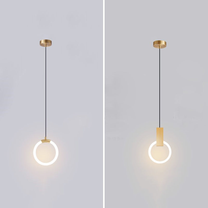 LED Halo Pendant Lamp Simplicity Metal Bedside LED Ceiling Suspension Light in Gold