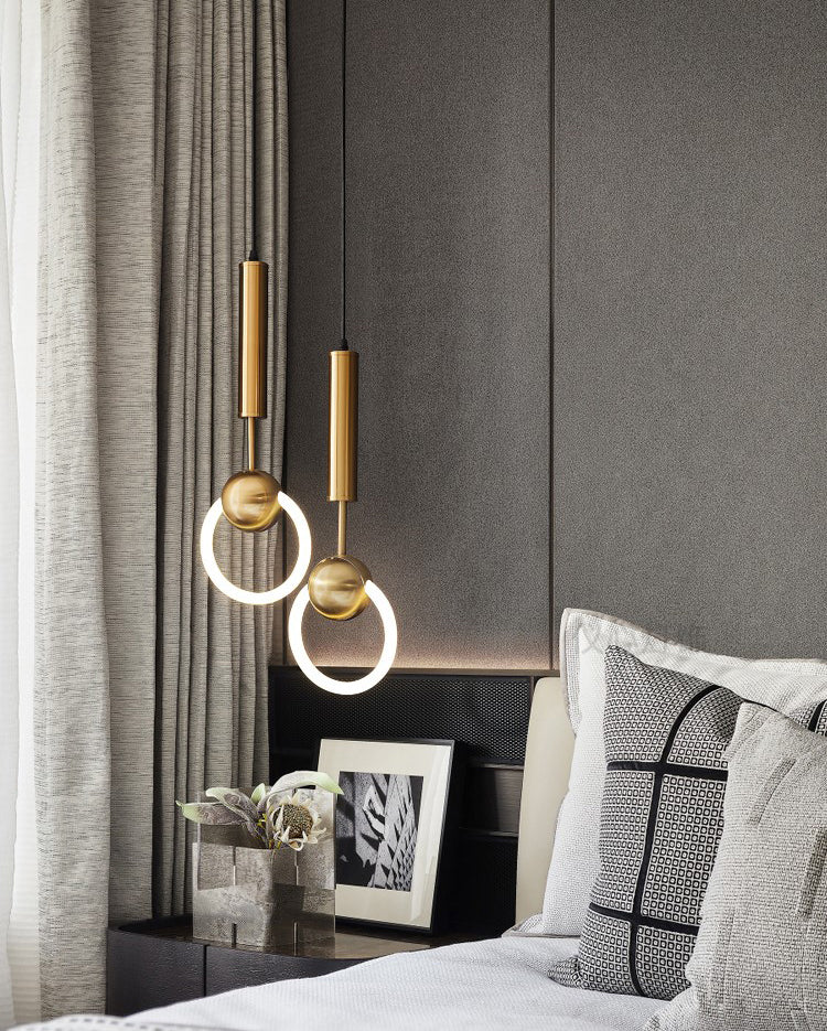 LED Halo Pendant Lamp Simplicity Metal Bedside LED Ceiling Suspension Light in Gold