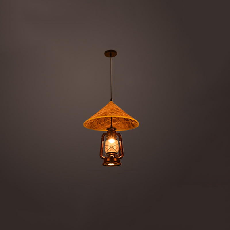 Rustieke hoed schaduw lantaarn hanger 1-licht helder glazen slinger licht in zwart voor restaurant