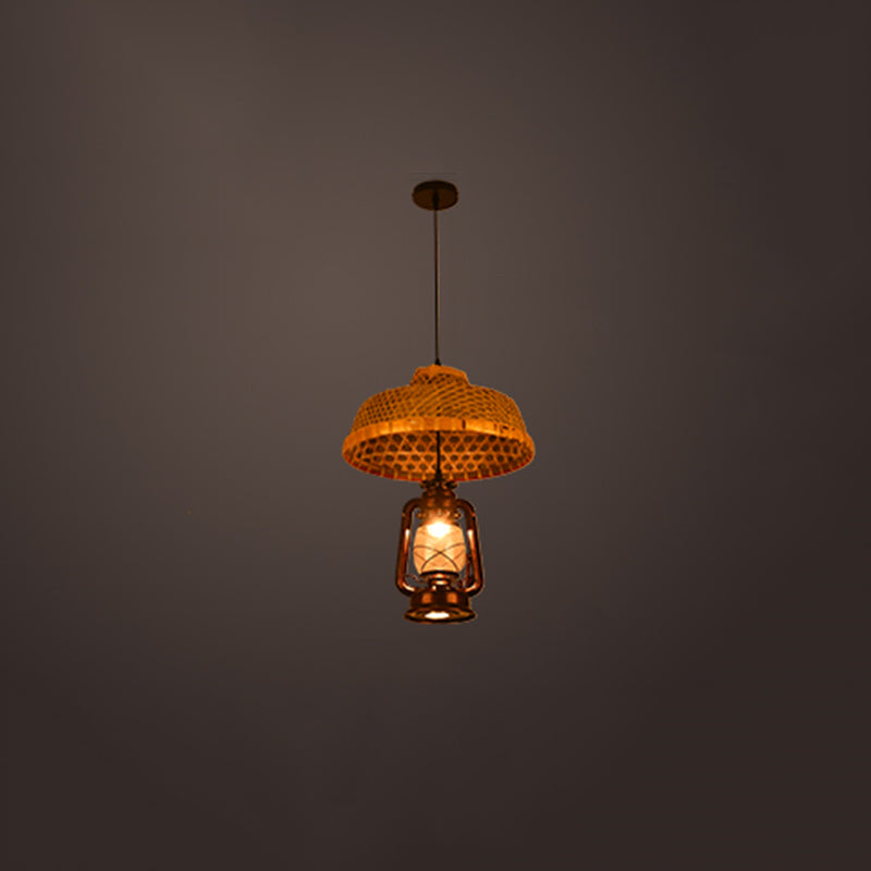 Rustieke hoed schaduw lantaarn hanger 1-licht helder glazen slinger licht in zwart voor restaurant