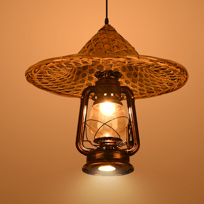 Rustieke hoed schaduw lantaarn hanger 1-licht helder glazen slinger licht in zwart voor restaurant