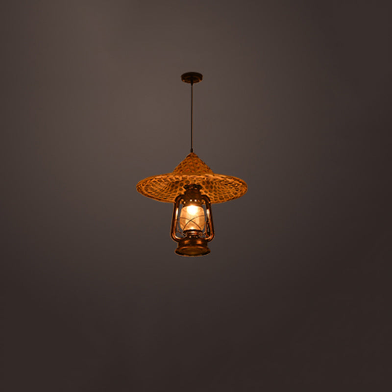 Rustieke hoed schaduw lantaarn hanger 1-licht helder glazen slinger licht in zwart voor restaurant