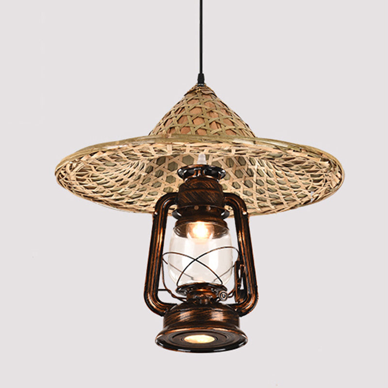 Rustieke hoed schaduw lantaarn hanger 1-licht helder glazen slinger licht in zwart voor restaurant