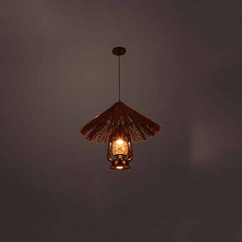 Rustieke hoed schaduw lantaarn hanger 1-licht helder glazen slinger licht in zwart voor restaurant