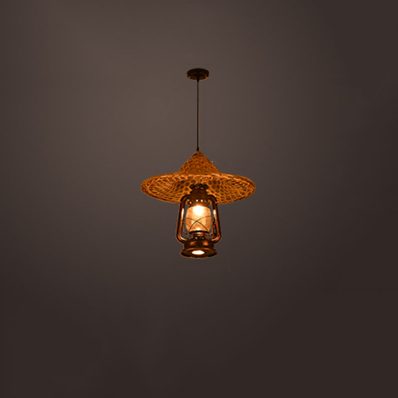 Rustieke hoed schaduw lantaarn hanger 1-licht helder glazen slinger licht in zwart voor restaurant