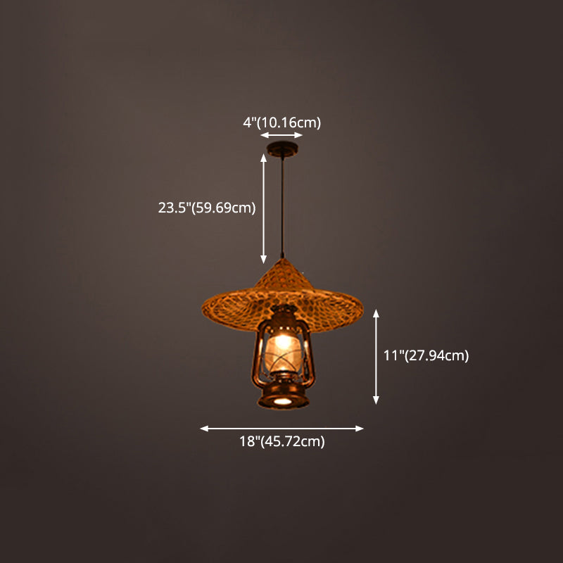 Rustieke hoed schaduw lantaarn hanger 1-licht helder glazen slinger licht in zwart voor restaurant