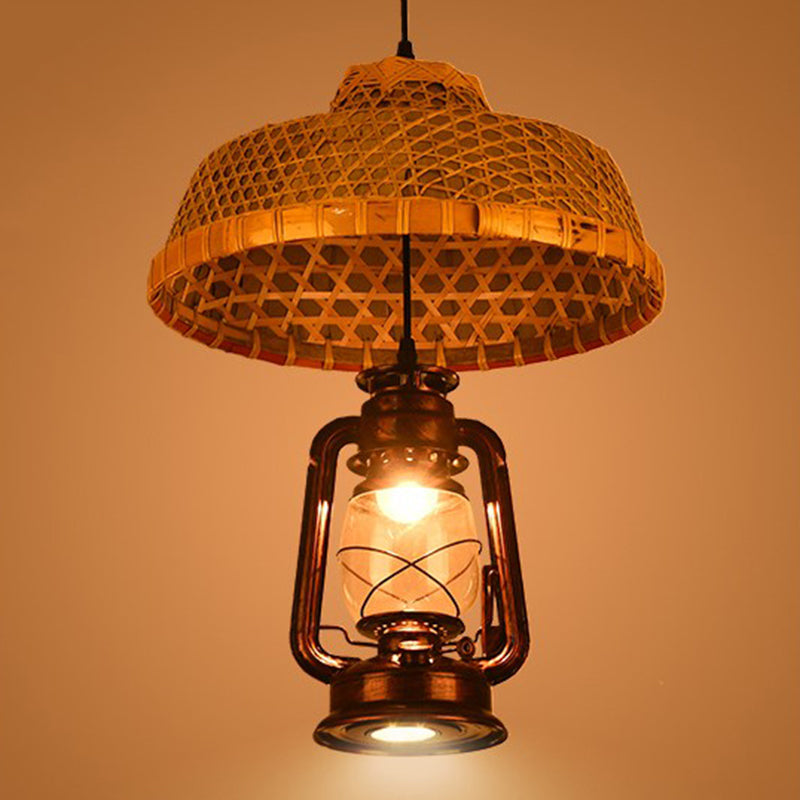 Rustieke hoed schaduw lantaarn hanger 1-licht helder glazen slinger licht in zwart voor restaurant