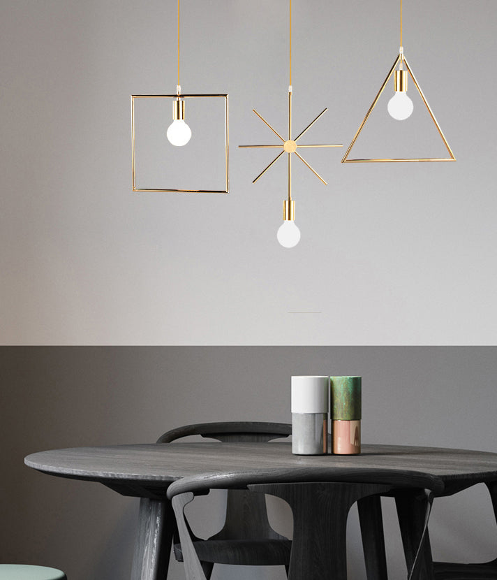 Loft Style Geometric Suspension Pendant 1-Bulb Metal Hanging Light in Gold for Dining Room