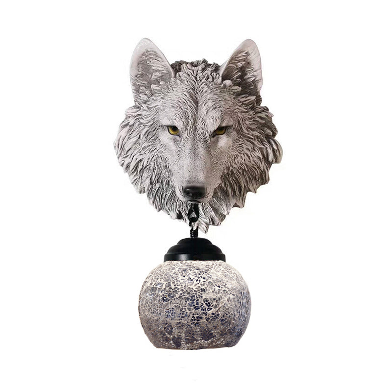 Silver/Gold 1 Light Wall Mount Lamp Tiffany Style Hand Cut Glass Wolf Head Sconce for Living Room