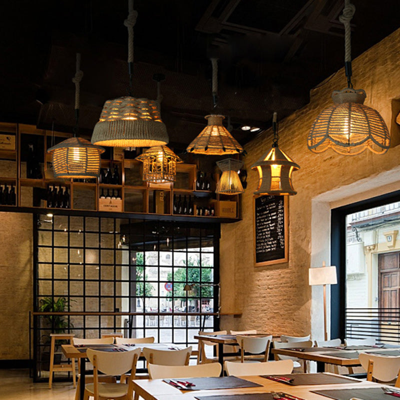 Beige schaduw hanglamp verlichting armatuur magazijnstijl touw 1-licht restaurantophanging licht