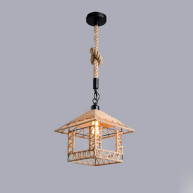 Beige schaduw hanglamp verlichting armatuur magazijnstijl touw 1-licht restaurantophanging licht