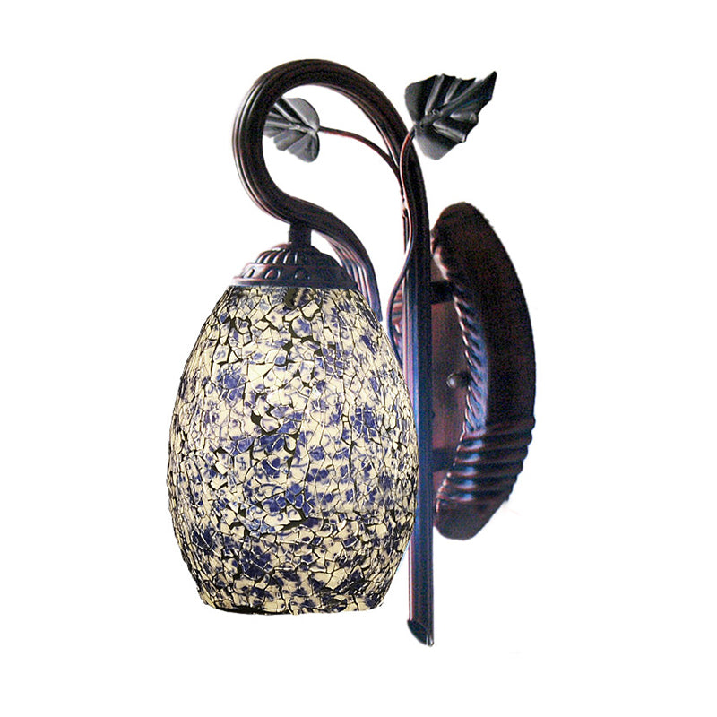 Blue Glass Wall Lamp Elongated Dome 1 Light Mediterranean Sconce Light Fixture for Dining Room