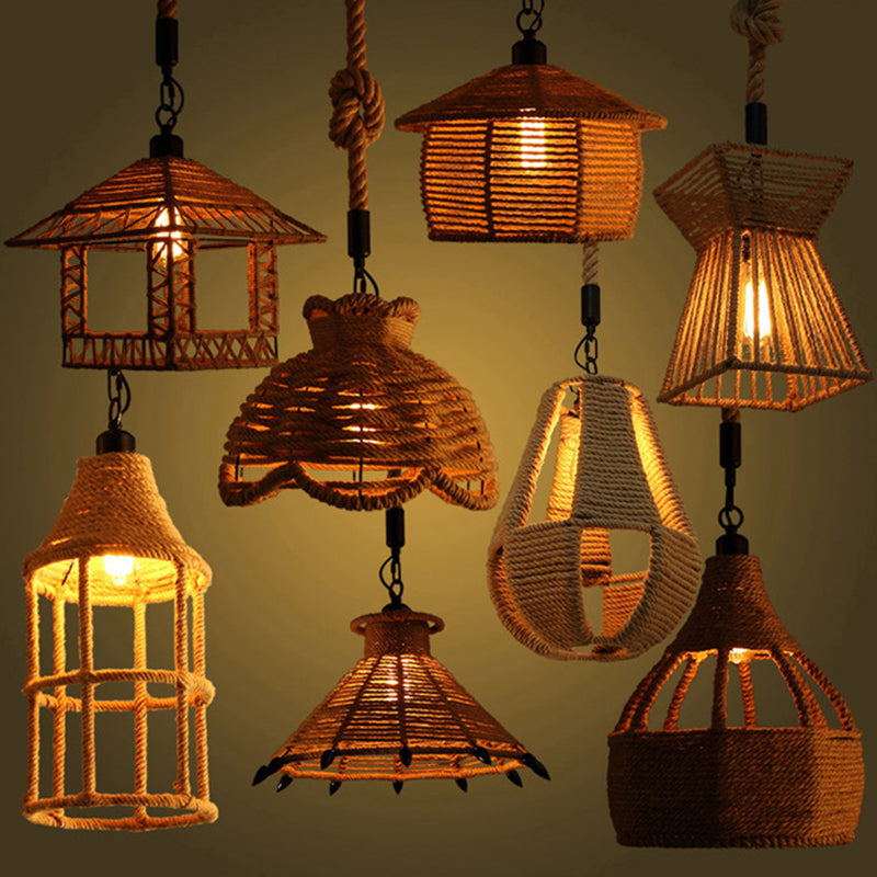Beige schaduw hanglamp verlichting armatuur magazijnstijl touw 1-licht restaurantophanging licht