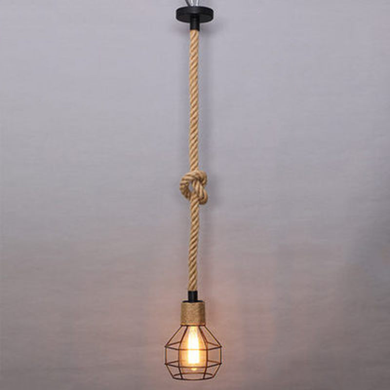 Beige schaduw hanglamp verlichting armatuur magazijnstijl touw 1-licht restaurantophanging licht