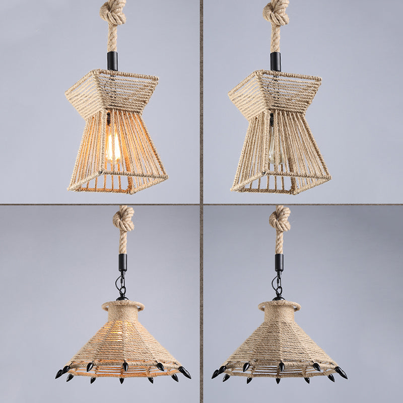 Beige schaduw hanglamp verlichting armatuur magazijnstijl touw 1-licht restaurantophanging licht