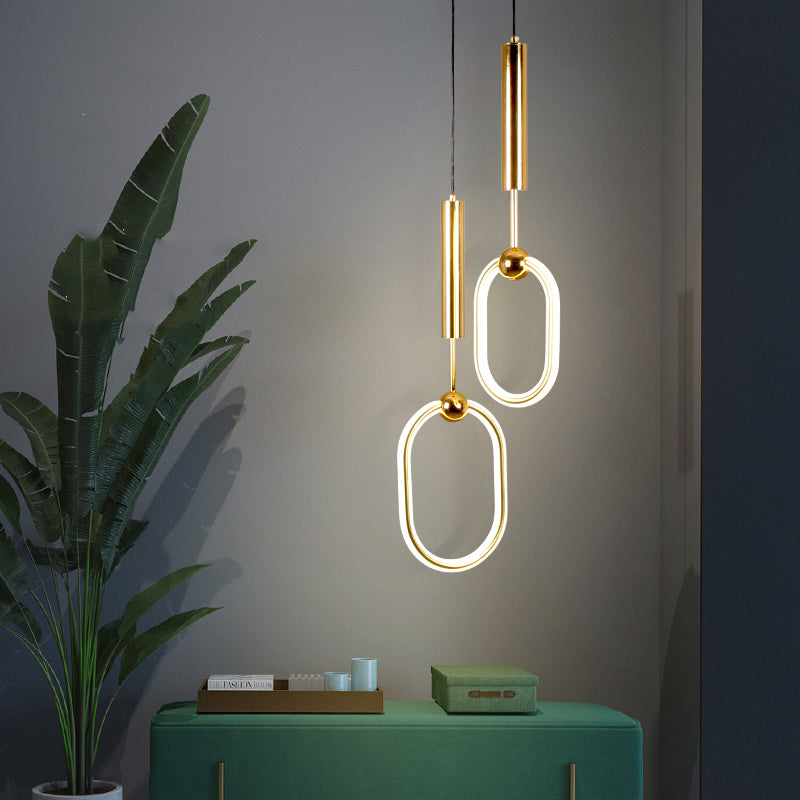 Wrought Iron Gold LED Pendant Light in Modern Luxury Style Acrylic Linear Hanging Lamp for Bedroom