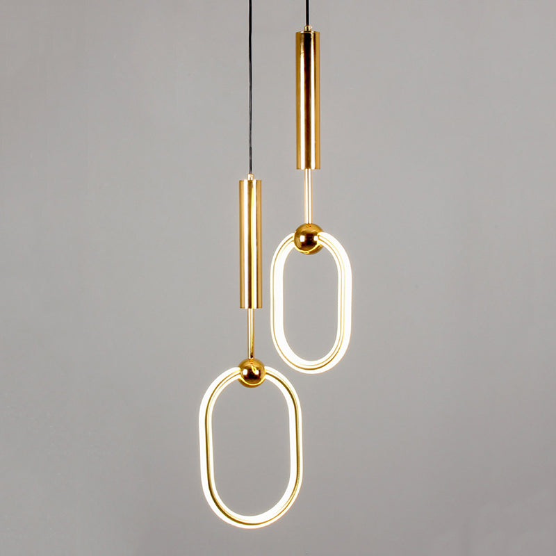 Wrought Iron Gold LED Pendant Light in Modern Luxury Style Acrylic Linear Hanging Lamp for Bedroom