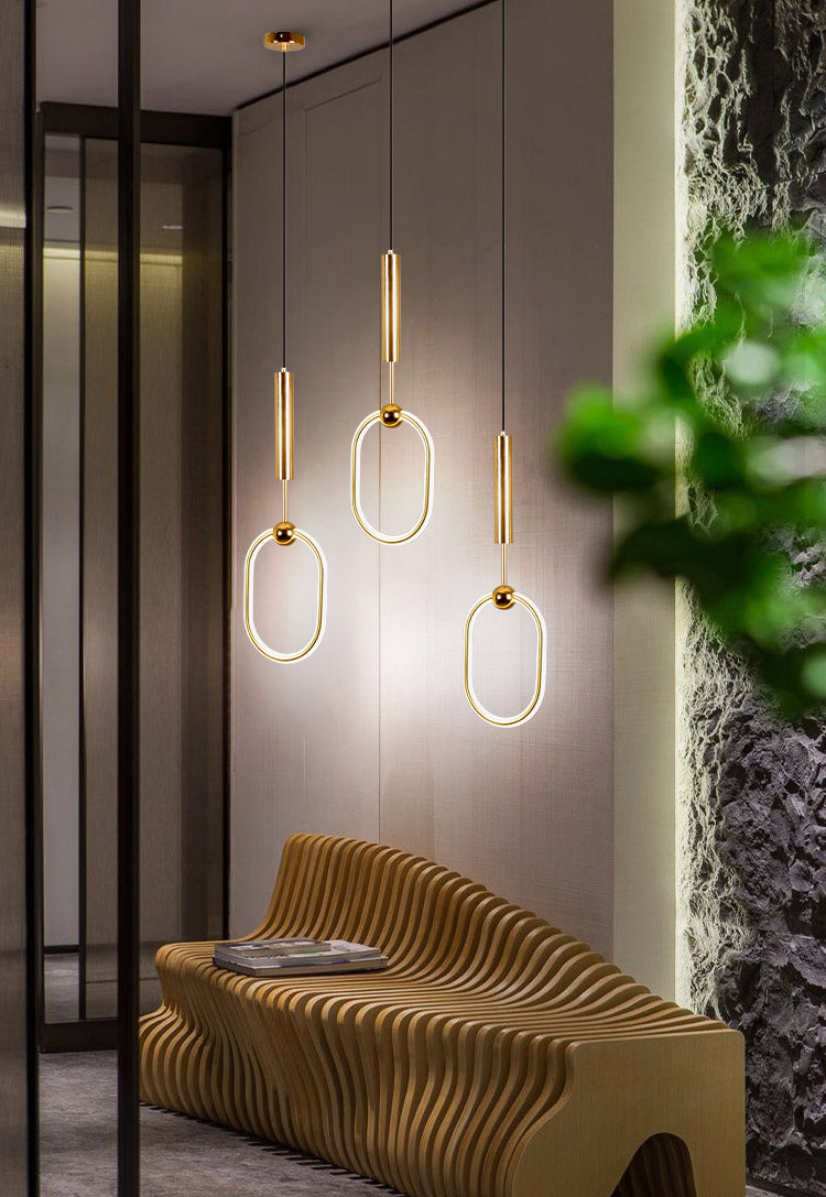 Wrought Iron Gold LED Pendant Light in Modern Luxury Style Acrylic Linear Hanging Lamp for Bedroom