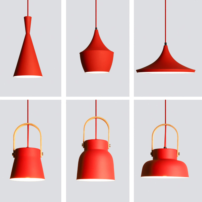 Metaalrode afwerking hanger lamp geometrisch 1 kop vintage hangend plafondlicht voor restaurant