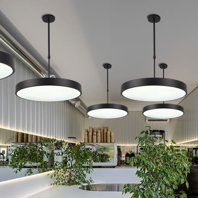 Adjustable Height Round Suspension Lamp Modern Metal Office LED Pendant Light in Black