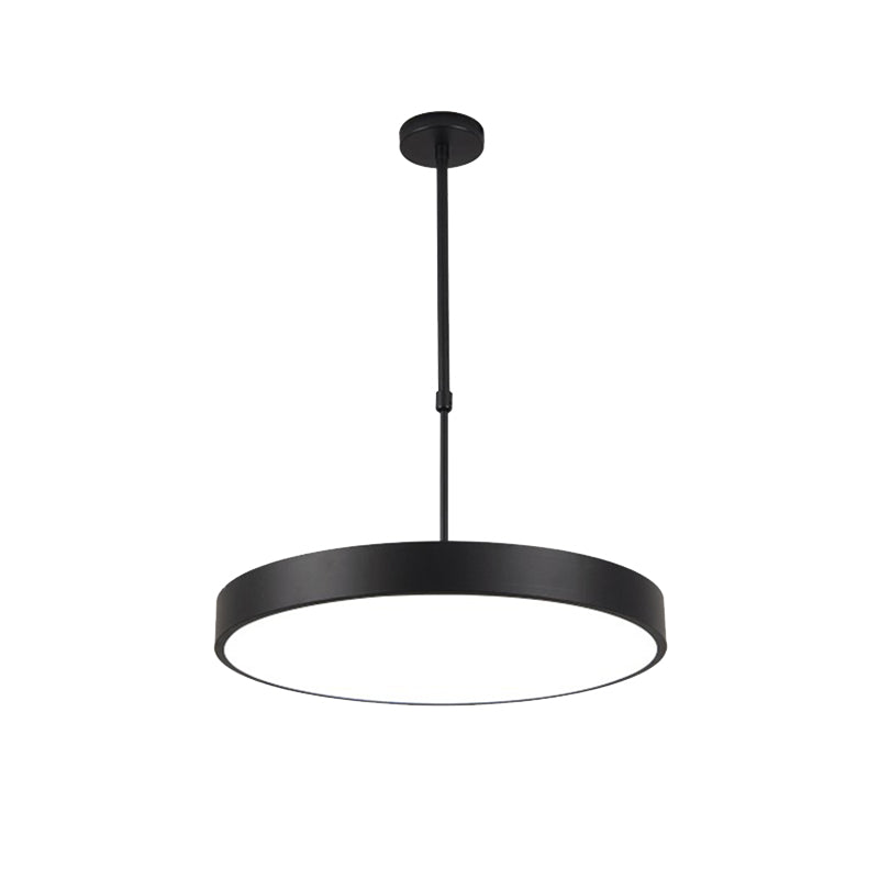 Adjustable Height Round Suspension Lamp Modern Metal Office LED Pendant Light in Black