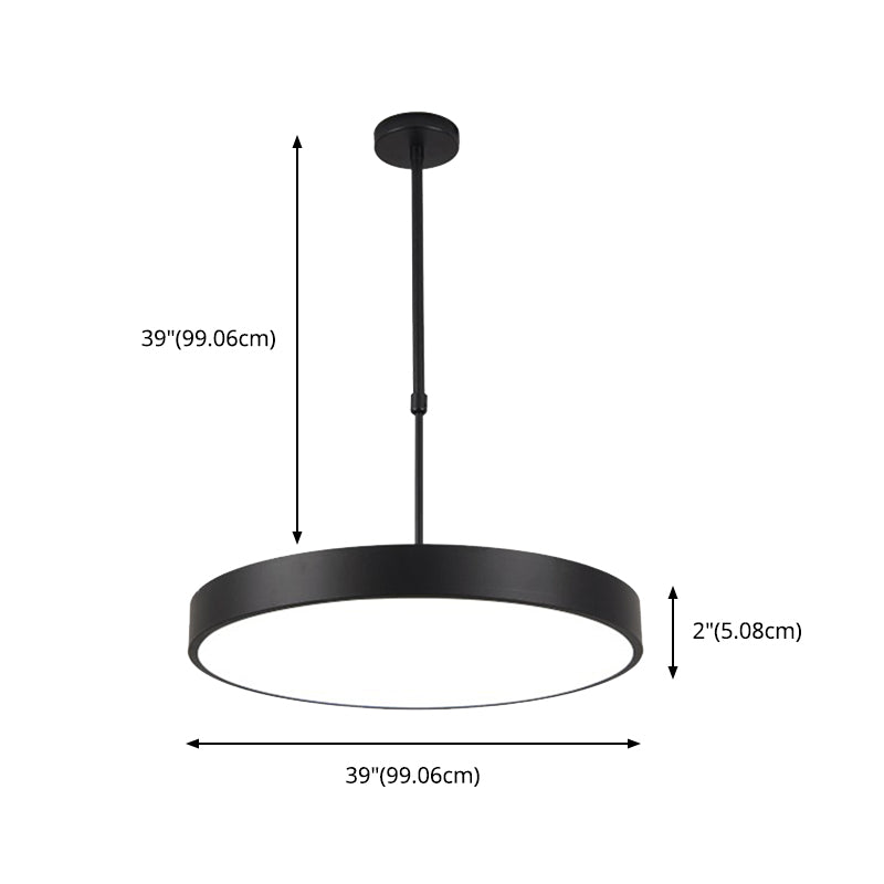 Adjustable Height Round Suspension Lamp Modern Metal Office LED Pendant Light in Black