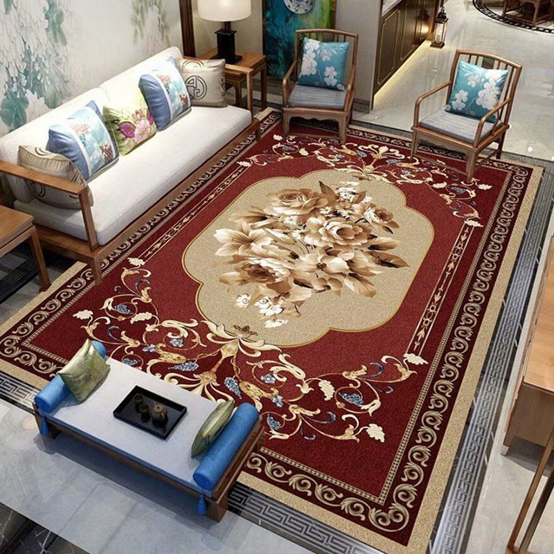 Mehrfarbiger Heimdekorationsteppich, luxuriöser europäischer Teppich mit Blumenmuster, Polyester mit rutschfester Rückseite