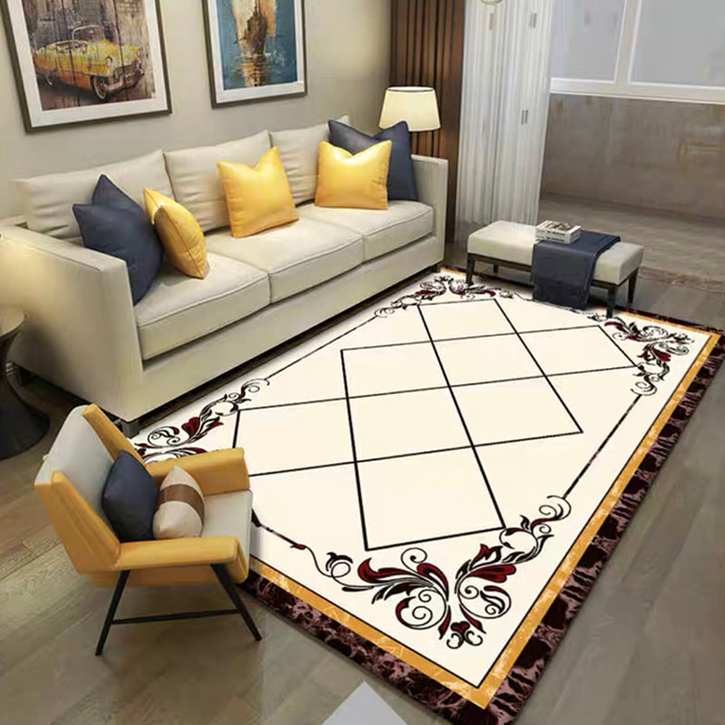 Yellow Tone Luxury Area Rug Polyester Marbling Print Rug Non-Slip Backing Indoor Rug for Living Room