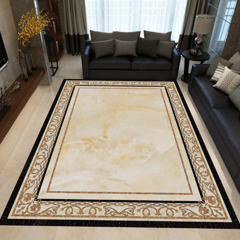 Yellow Tone Luxury Area Rug Polyester Marbling Print Rug Non-Slip Backing Indoor Rug for Living Room