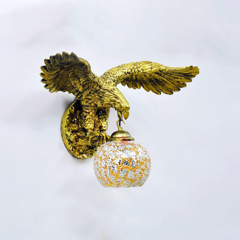 Globe Wall Mounted Lighting Mediterranean White/Beige/Red Glass 1 Light Brass Sconce Light for Outdoor