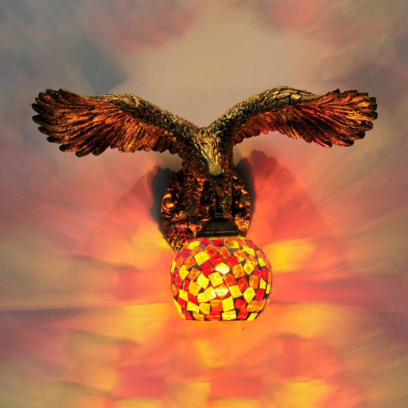Globe Wall Mounted Lighting Mediterranean White/Beige/Red Glass 1 Light Brass Sconce Light for Outdoor