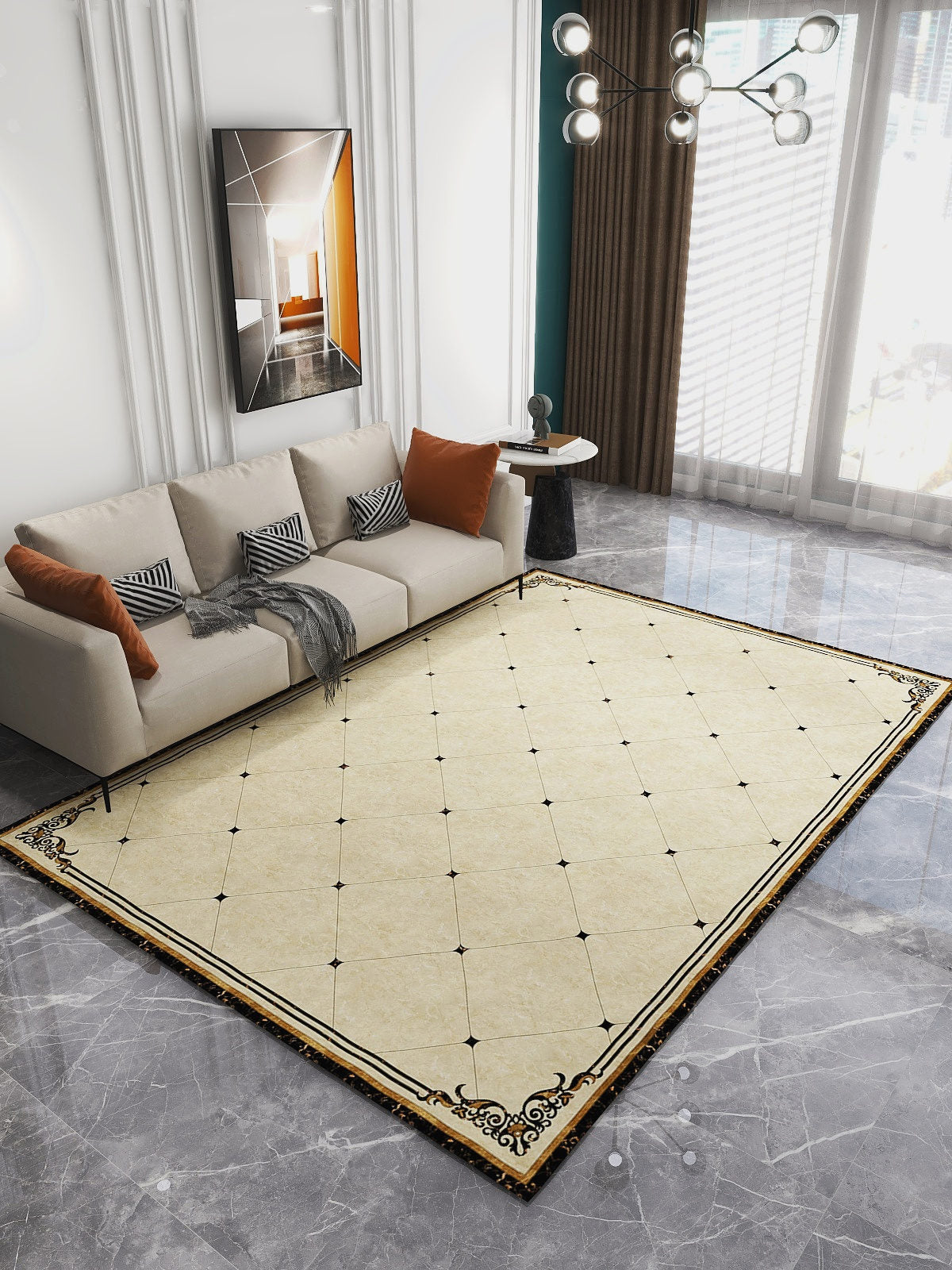 Solid Color Modern Area Carpet Polyester European Print Indoor Rug Easy Care Carpet for Living Room