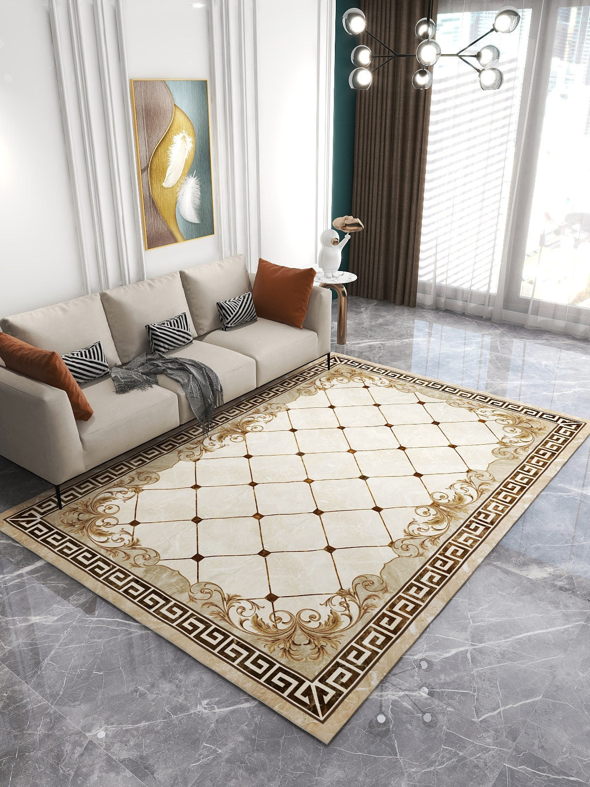 Solid Color Modern Area Carpet Polyester European Print Indoor Rug Easy Care Carpet for Living Room