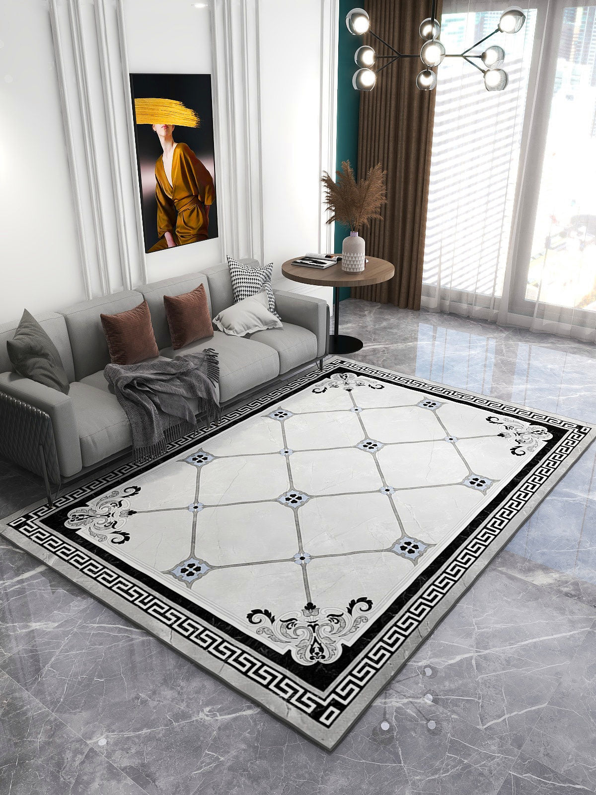 Solid Color Modern Area Carpet Polyester European Print Indoor Rug Easy Care Carpet for Living Room