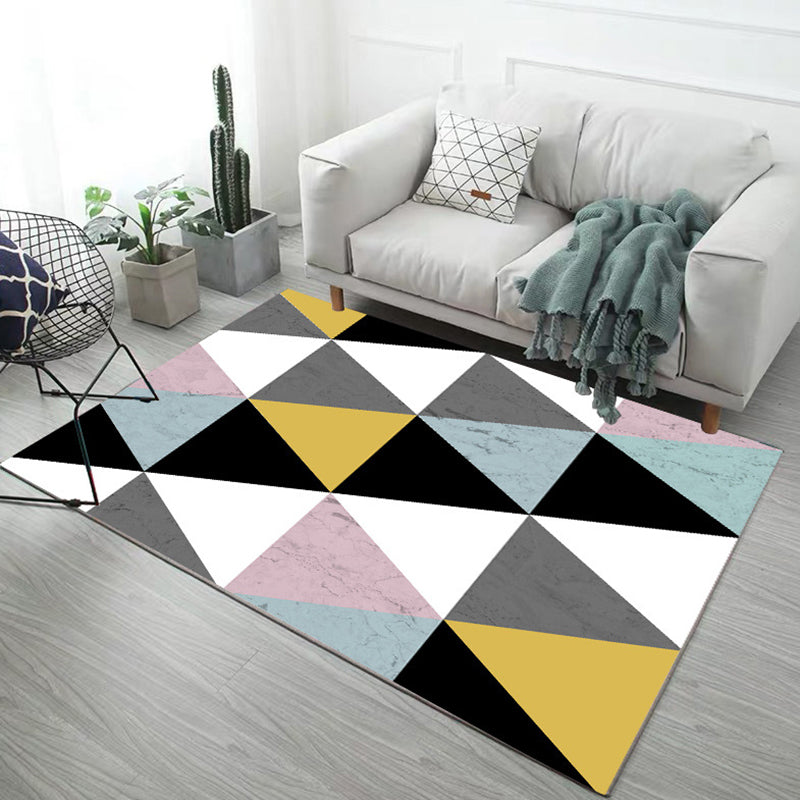 Multi-Color Contemporary Rug Triangle Pattern Rug Polyester Non-Slip Backing Carpet for Living Room