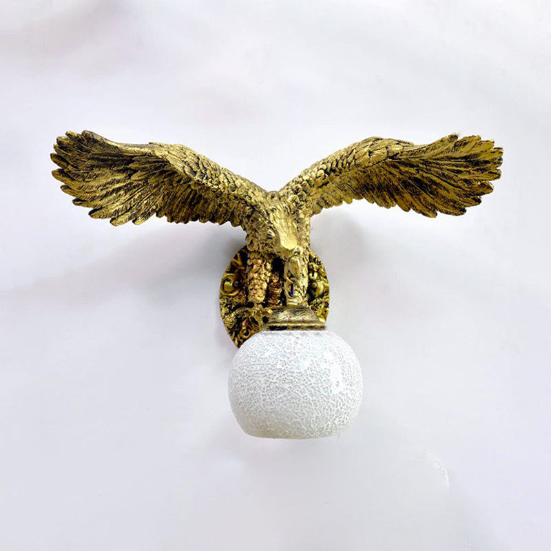 Globe Wall Mounted Lighting Mediterranean White/Beige/Red Glass 1 Light Brass Sconce Light for Outdoor