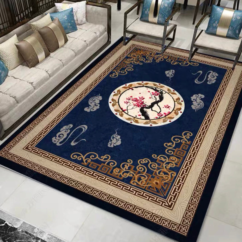 Veelkleurig Aziatisch binnentapijt, polyester inkttakprint, onderhoudsvriendelijk vloerkleed voor huisdecoratie