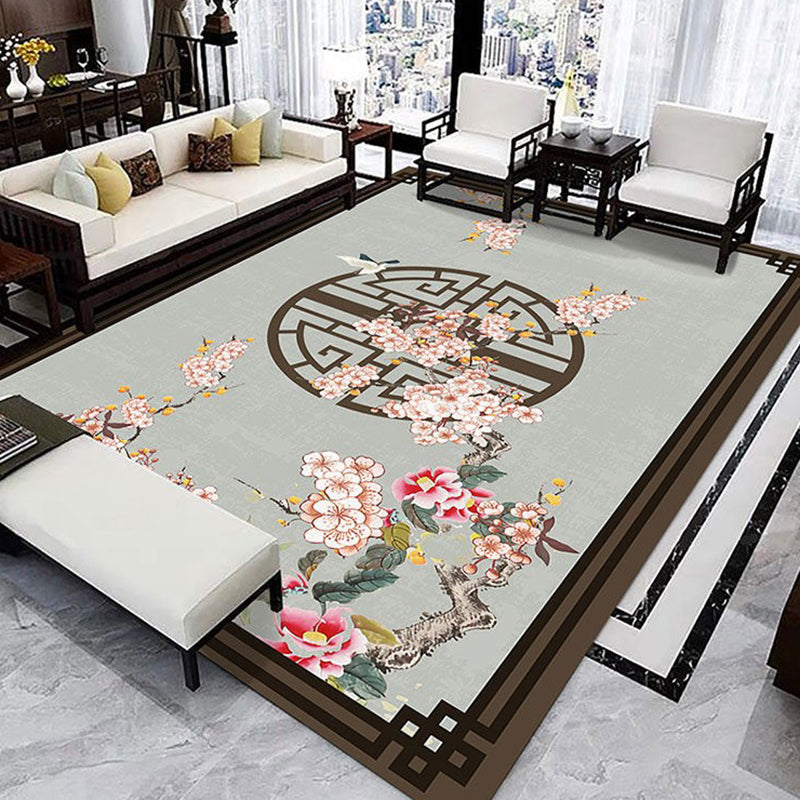 Tapis chinois élégant de couleur claire, imprimé de branches en Polyester, tapis d'intérieur résistant aux taches pour la décoration de la maison
