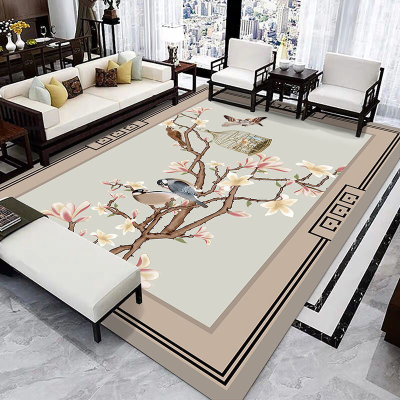 Tapis chinois élégant de couleur claire, imprimé de branches en Polyester, tapis d'intérieur résistant aux taches pour la décoration de la maison