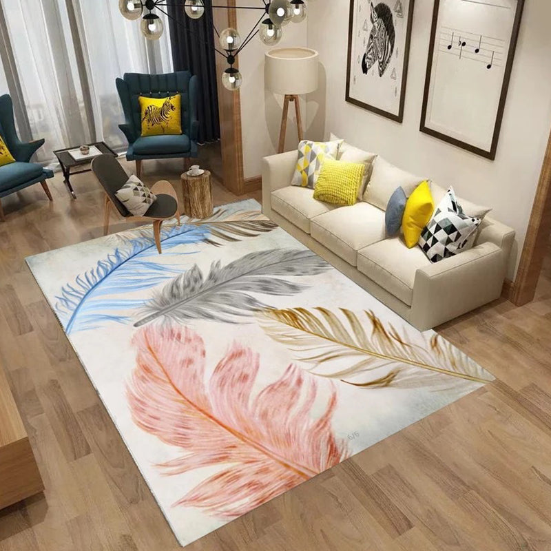 Trendy Feather Pattern Rug Modern Simple Carpet Polyester Non-Slip Backing Rug for Living Room