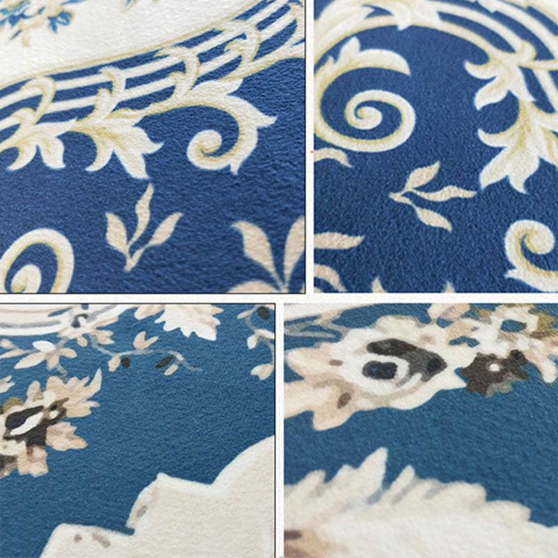 Dark Color Asia Area Rug Polyester Ink Branch Print Rug Non-Slip Backing Indoor Rug for Living Room