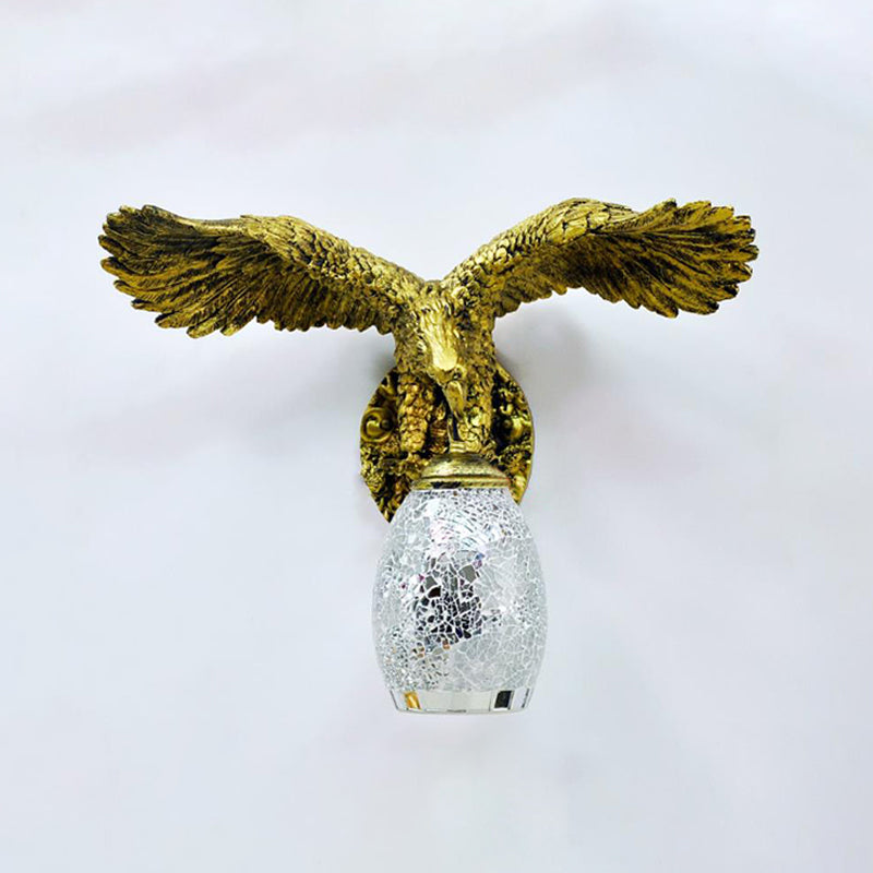 1 Light Balcony Wall Mount Fixture Tiffany Brass Sconce with Elongated Dome Silver/Red/Yellow Stained Glass Shade