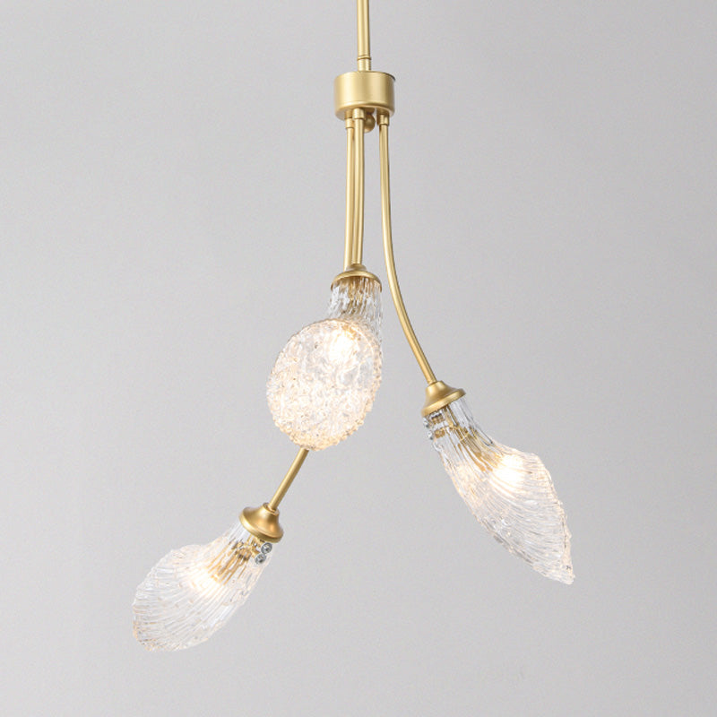 Gold 3 cabezas LED CANDELIER ILUMINIZACIÓN Tradicionalismo Clear Glass Curved Costil Light para restaurante
