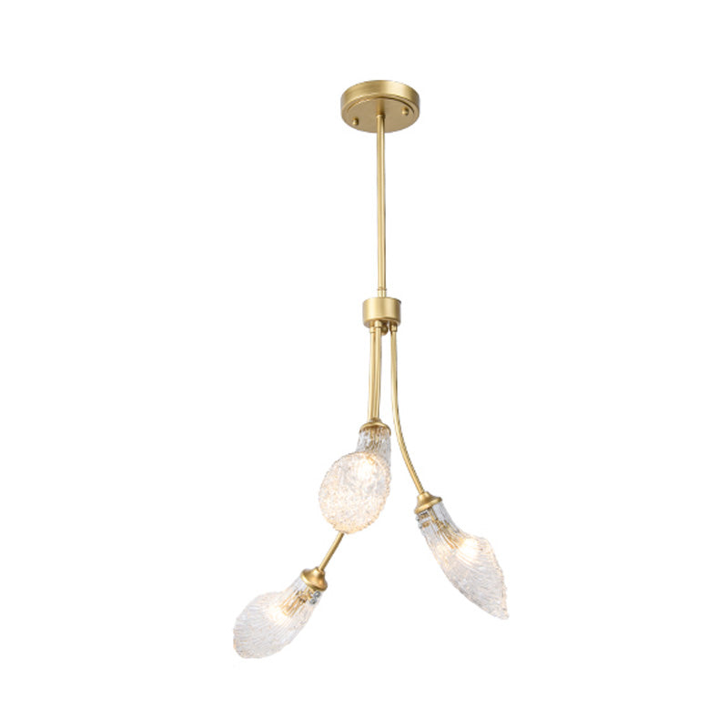 Gold 3 cabezas LED CANDELIER ILUMINIZACIÓN Tradicionalismo Clear Glass Curved Costil Light para restaurante
