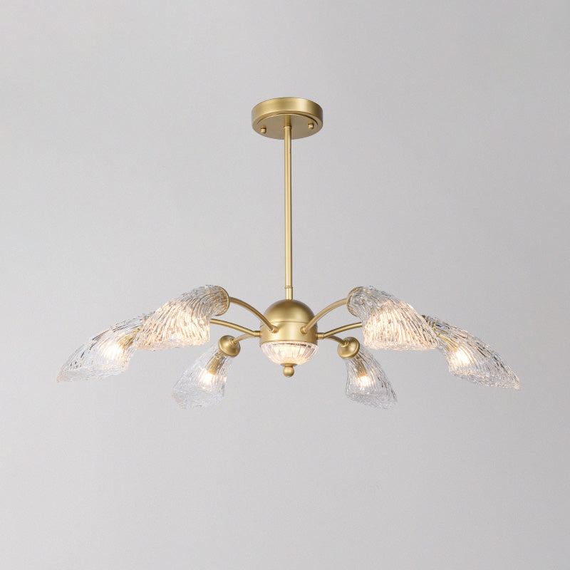 Lámpara de lámpara curva de vidrio transparente RETRO 6 luces de comedor de comedor en oro